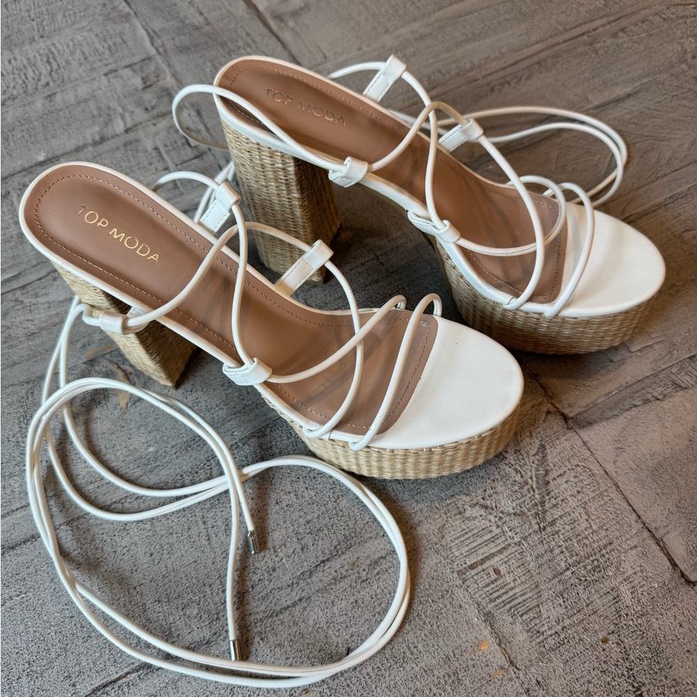 TOP Moda White Strappy Wedge Sandals